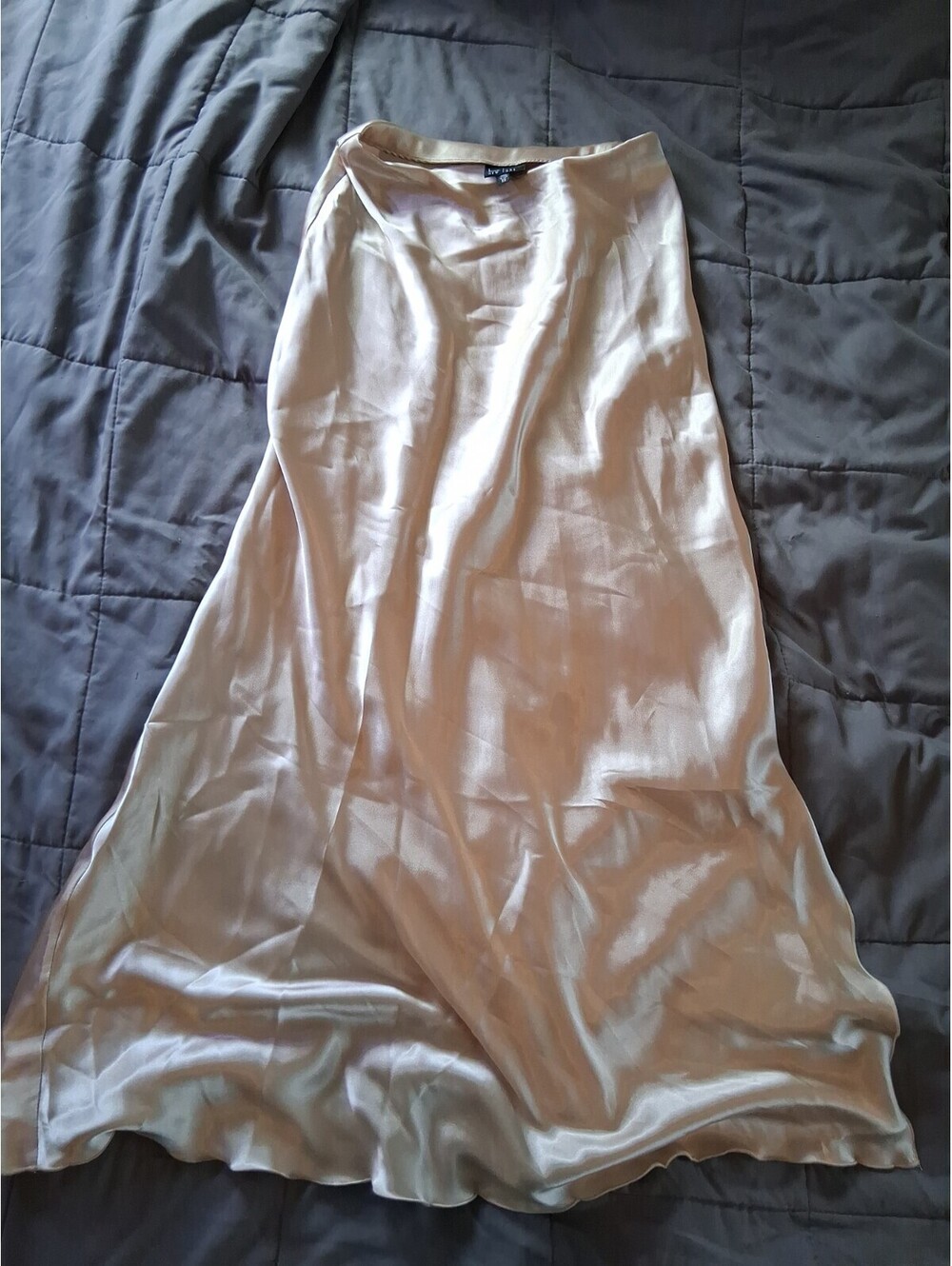 Nicole Miller Women's Gold Satin Full Length Slit Boho Luxe Elastic Waist XS E2